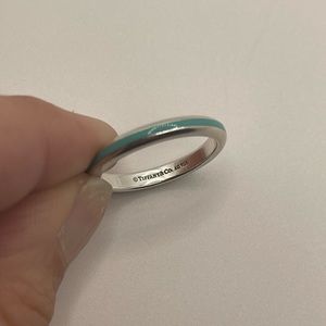 Authentic Tiffany & Co Silver and Blue Enamel Band Ring